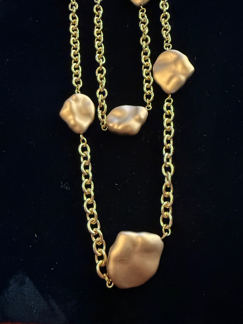 Avon Bean Nugget Matted Gold Necklace