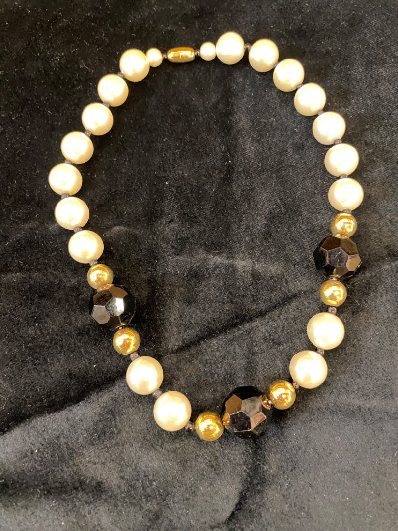 Pearl and Black Bead Necklace