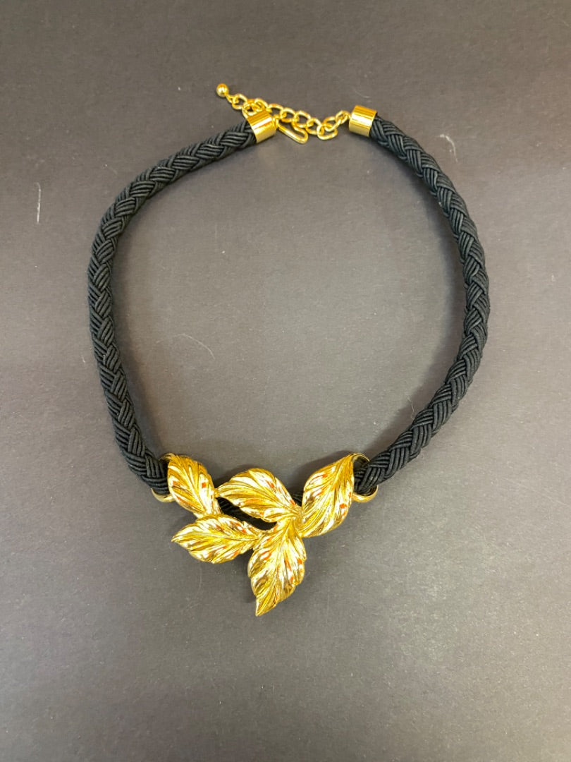 Goldtone Leave Black Necklace