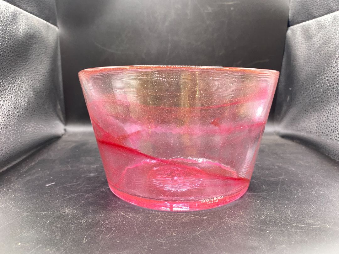 Kosta Boda Mine Snake Pink Swirl Bowl Ulrica Hydman-Vallien Marked UHV