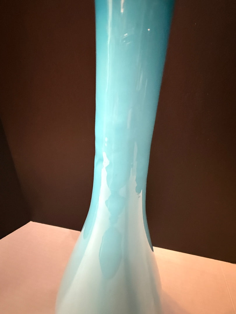 Vintage MCM Empoli Blue Cased Glass Decanter Genie Bottle 21”  Stopper