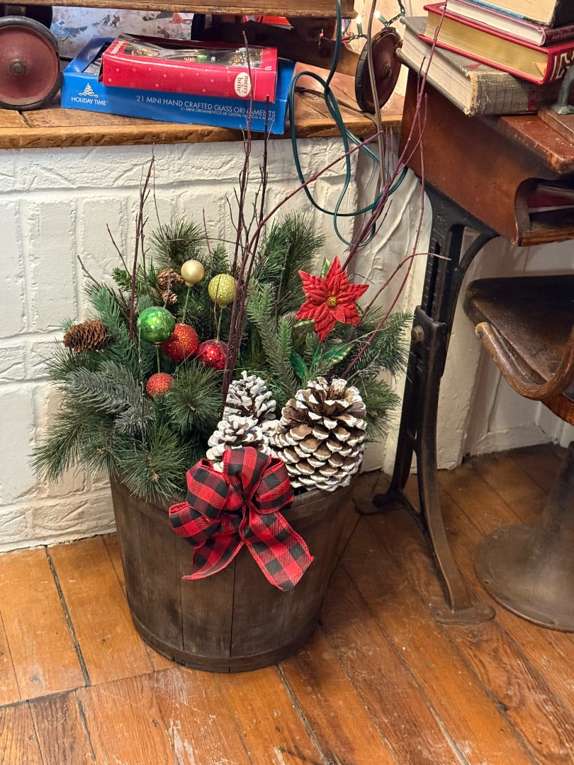 Barrel porch Christmas Decor