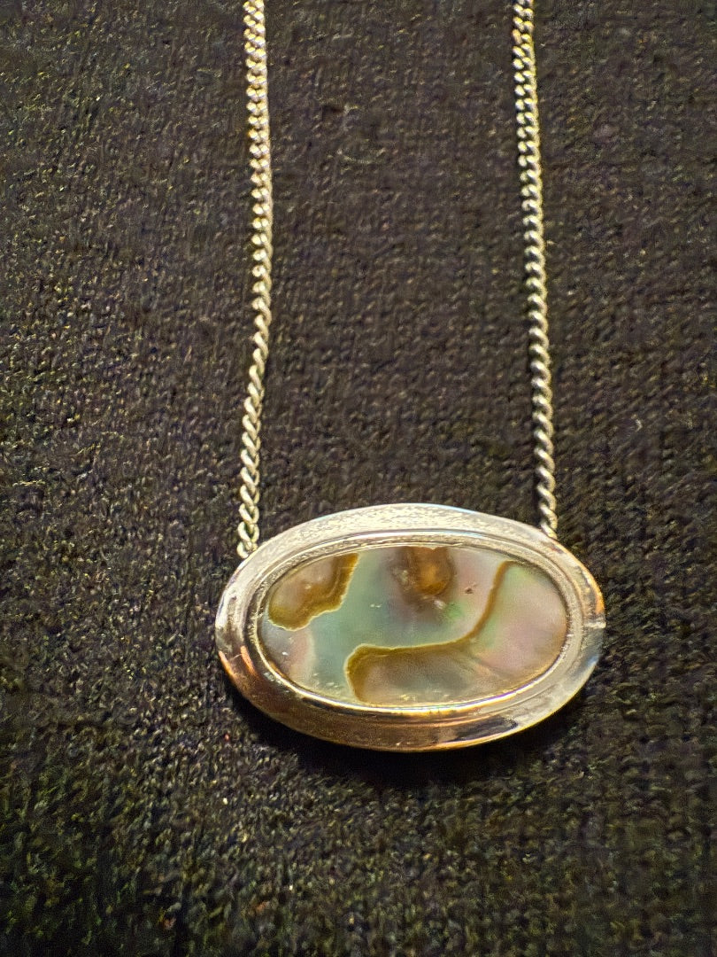 VTG Abalone Necklace silver toned