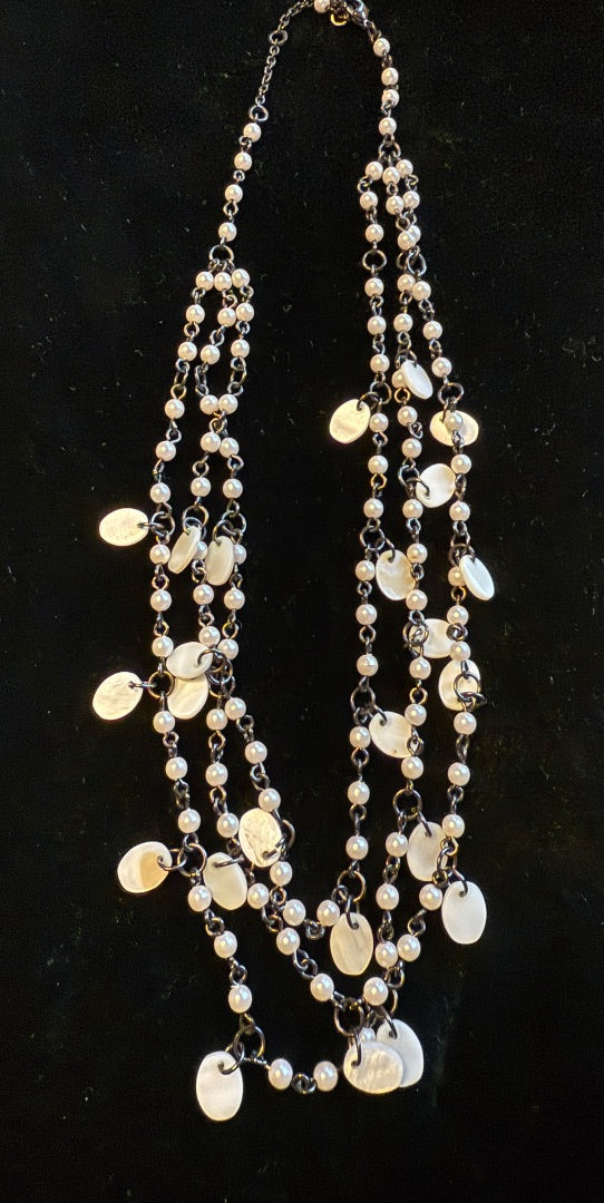 White Shell Pearl 3 Strand Necklace