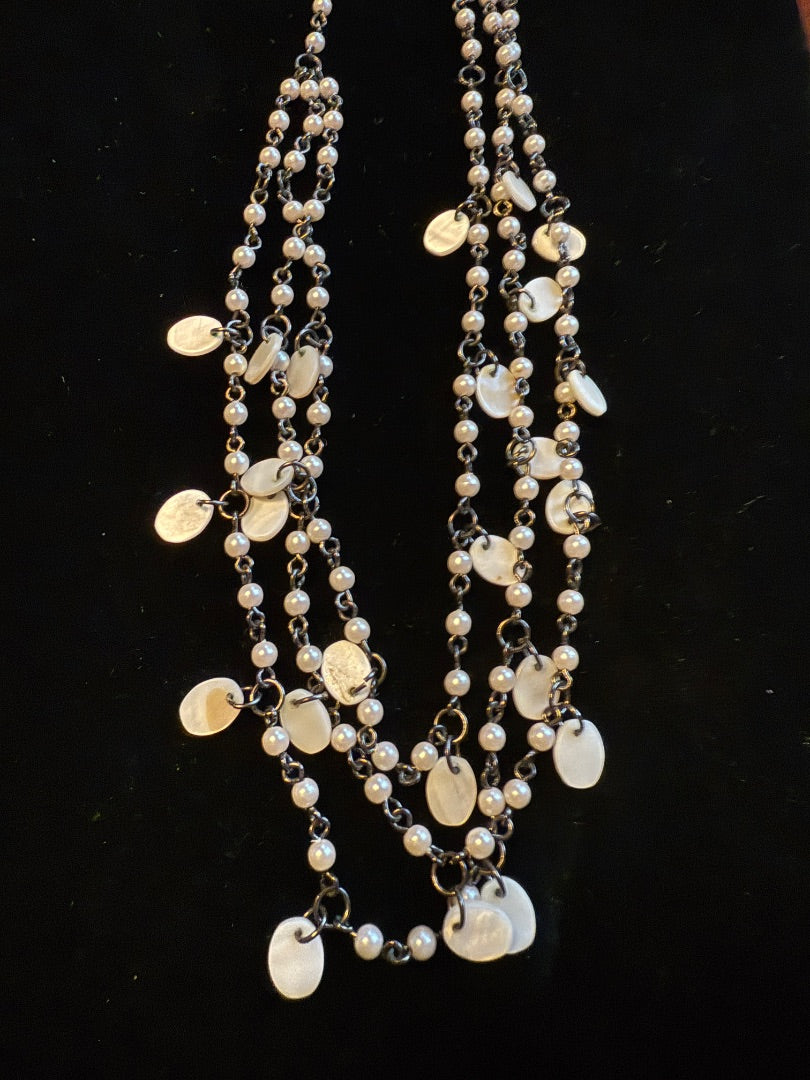 White Shell Pearl 3 Strand Necklace