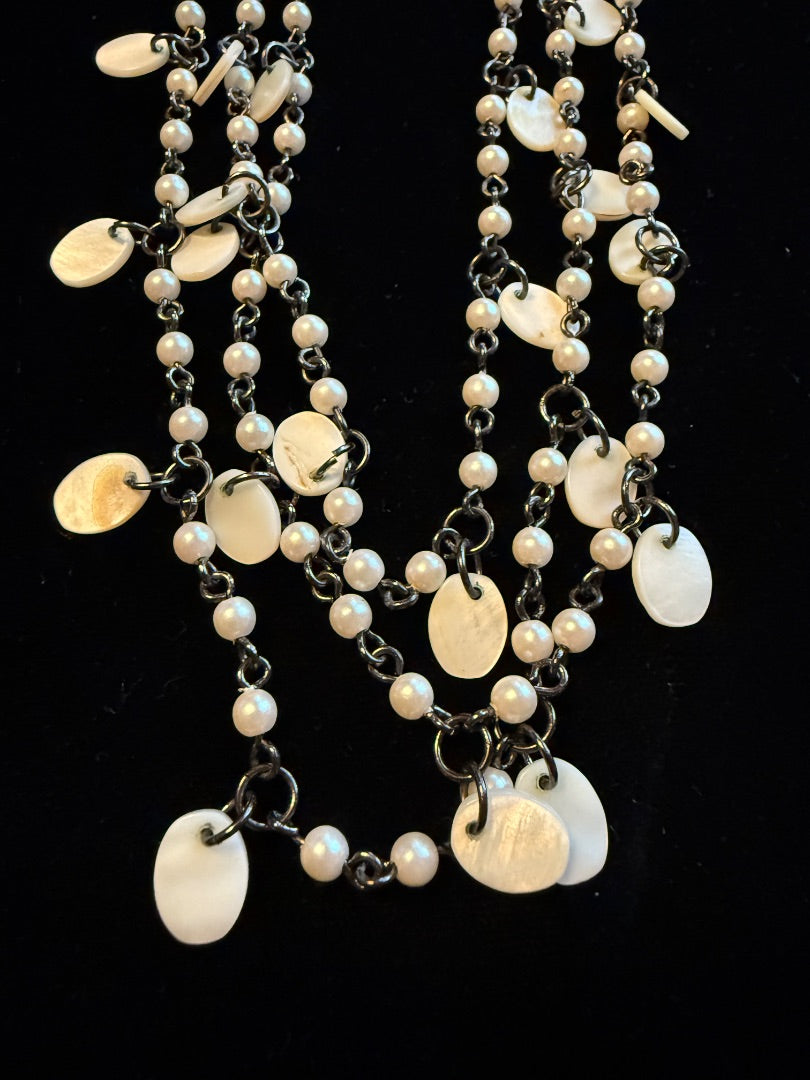 White Shell Pearl 3 Strand Necklace