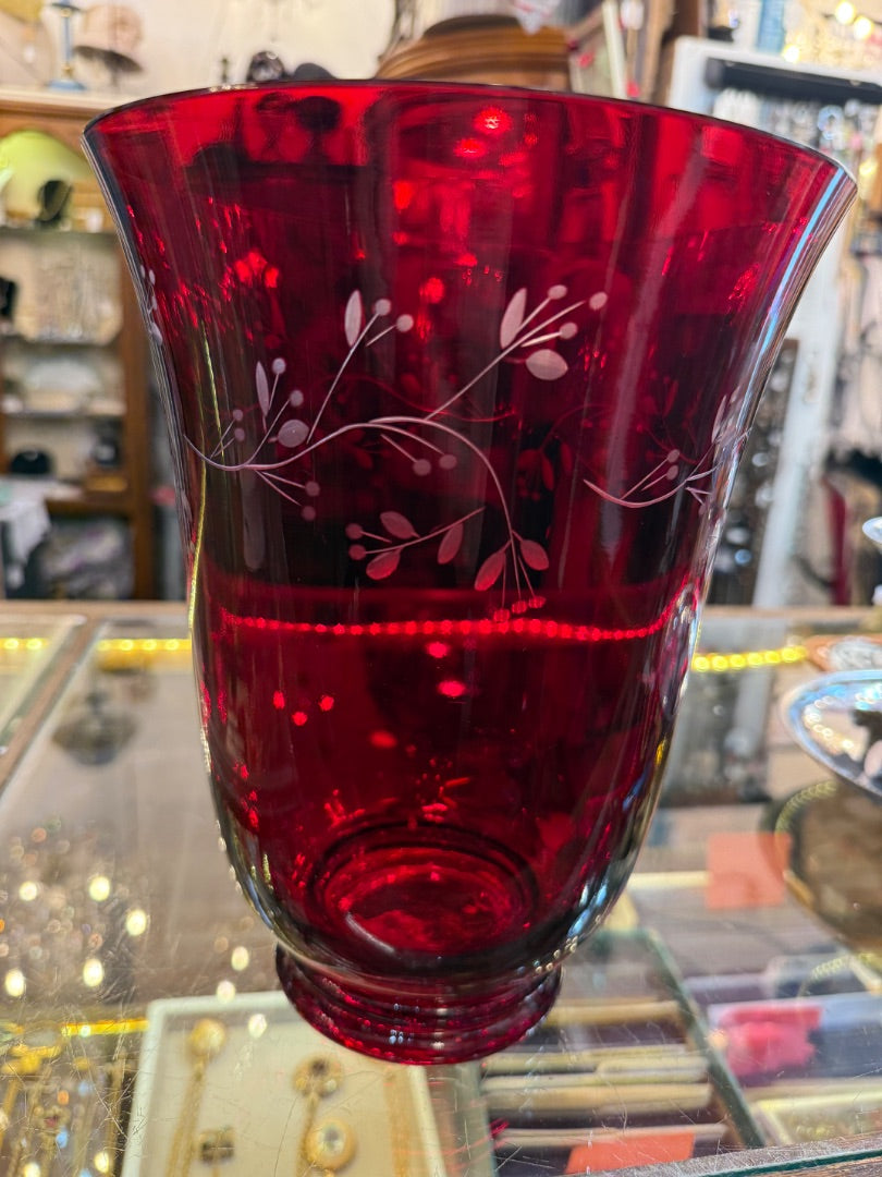 Ruby Red Longaberger Candle Hurricane Vase