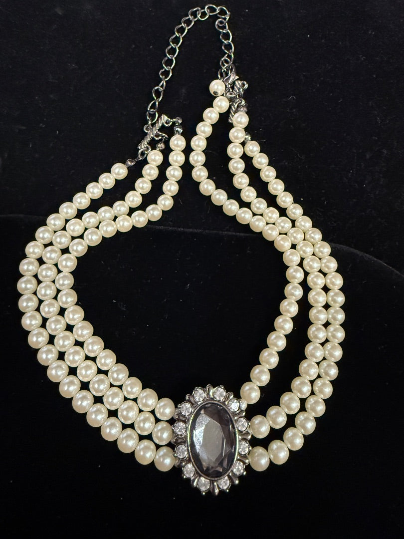 3 Strand Gem &Pearl Necklace