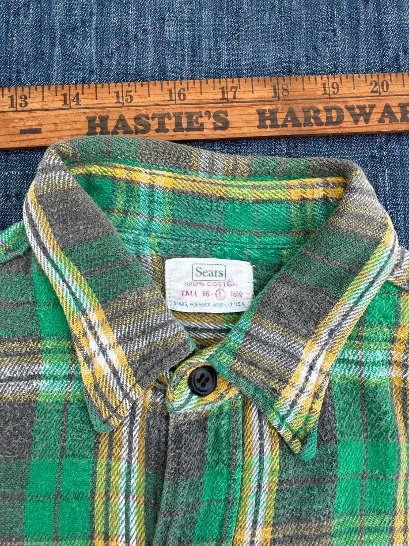 Vtg 50s 60s Sears green flannel tagged L
