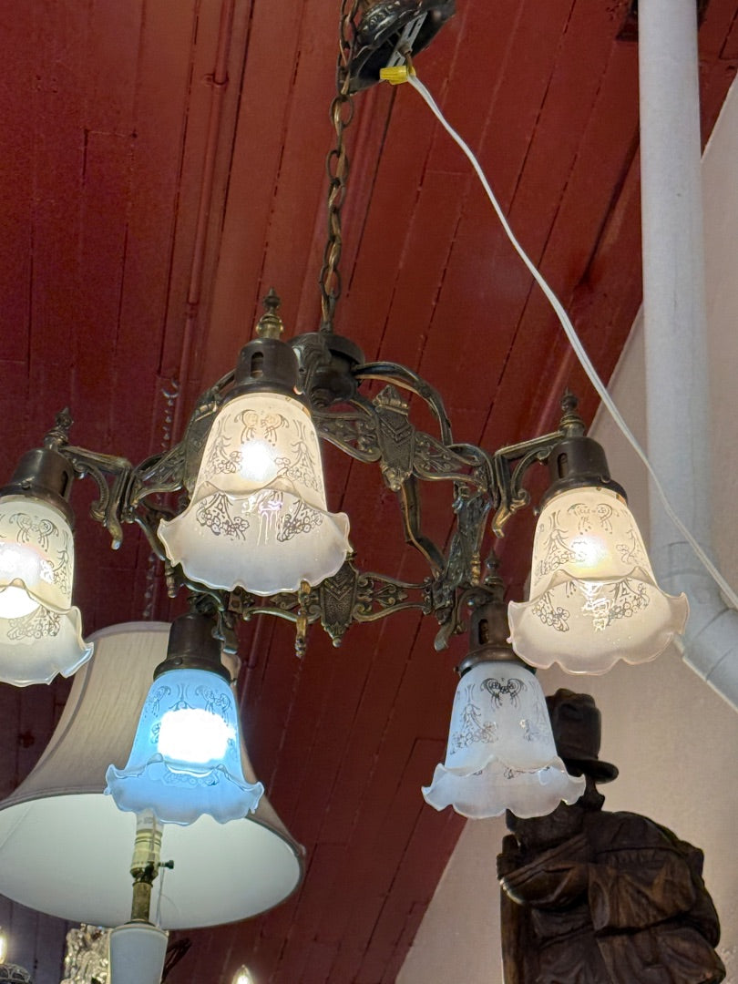 5 light Victorian Etched Globes