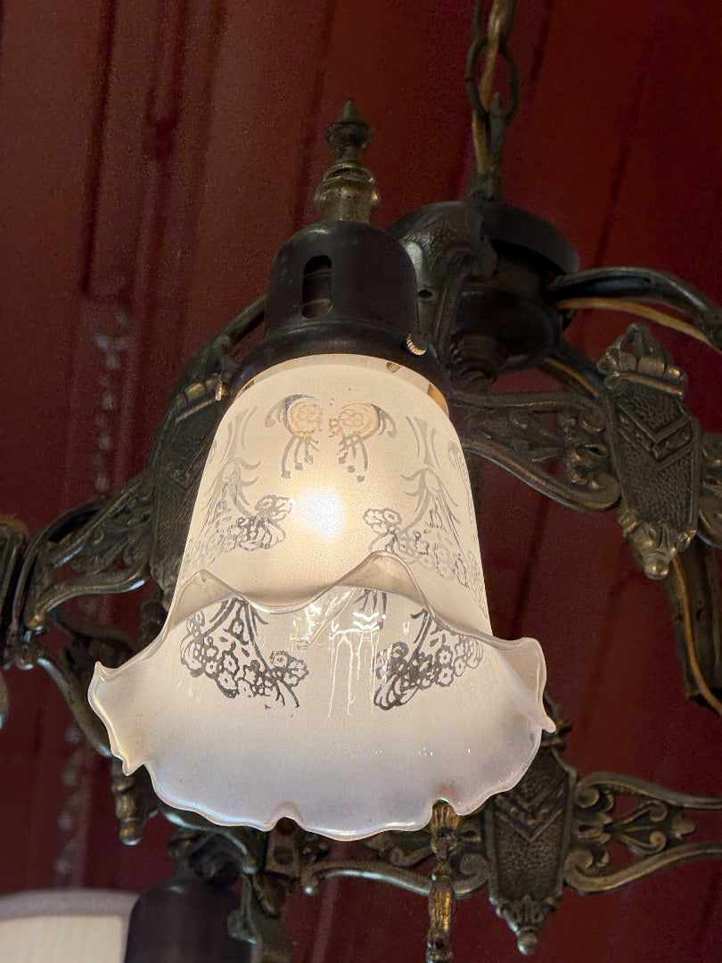 5 light Victorian Etched Globes