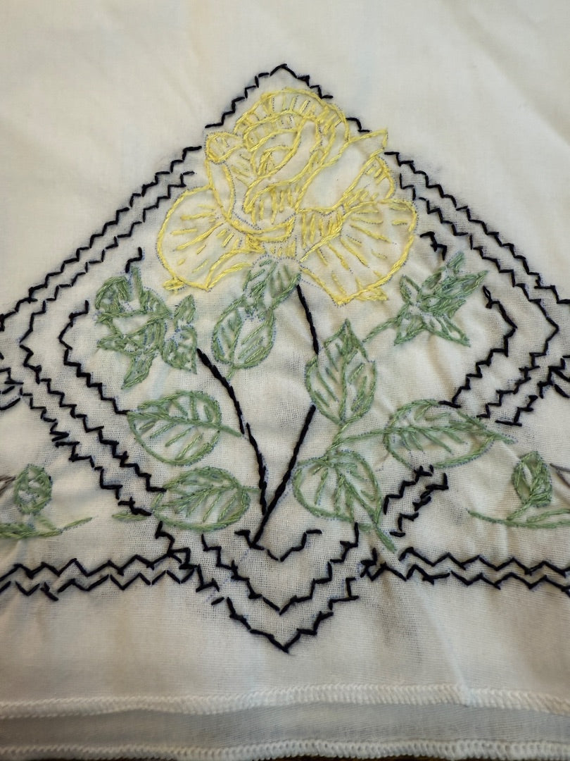 Vtg Embroidered Pillow Cases  Yellow Black
