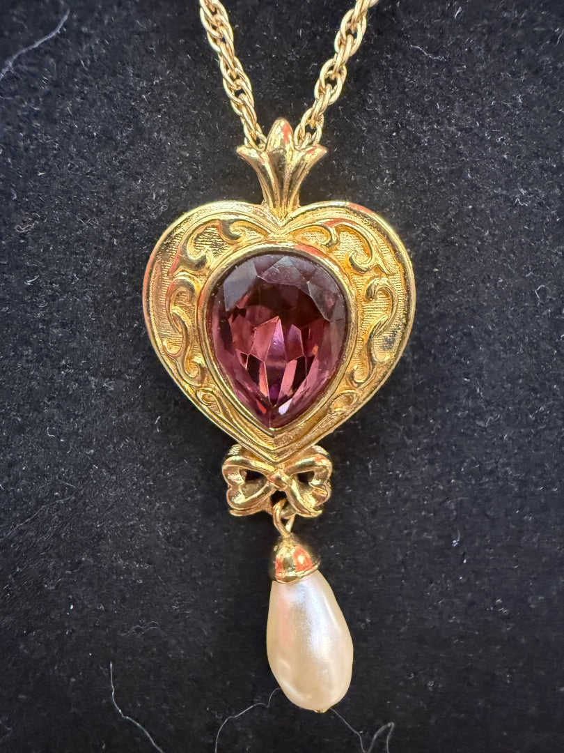 Vtg Avon Amethyst Heart Necklace