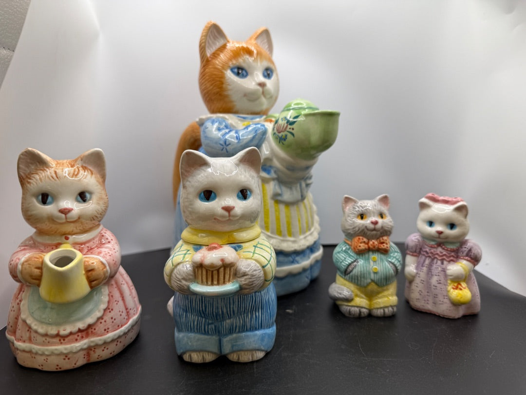 7 PC Set Avon Country Purr-fection Cat Kitten Teapot