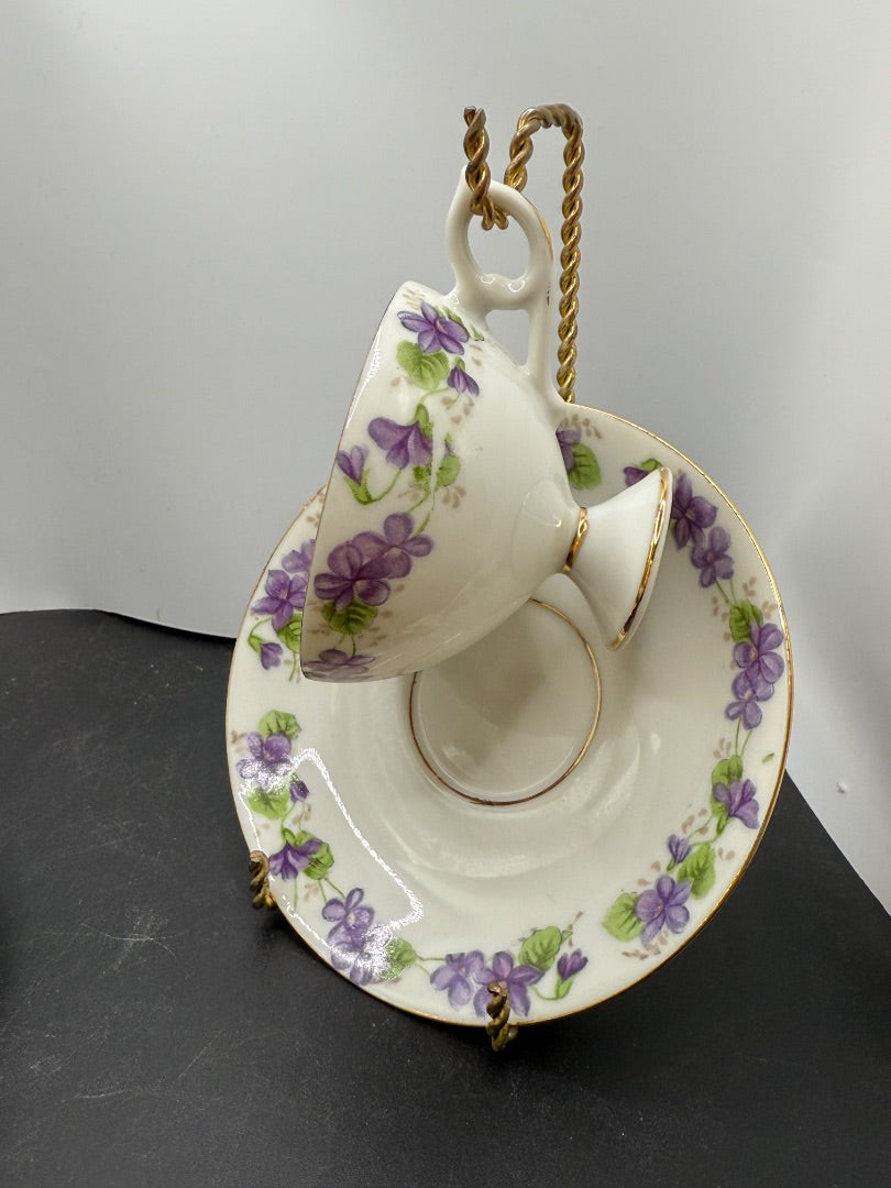 Enesco purple violet teacup saucer