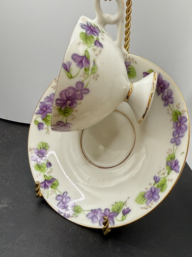 Enesco purple violet teacup saucer