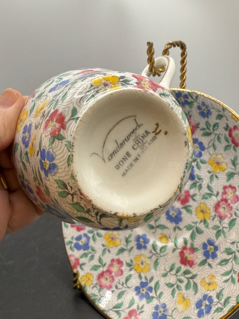 Vtg Vanderwood bone China teacup saucer
