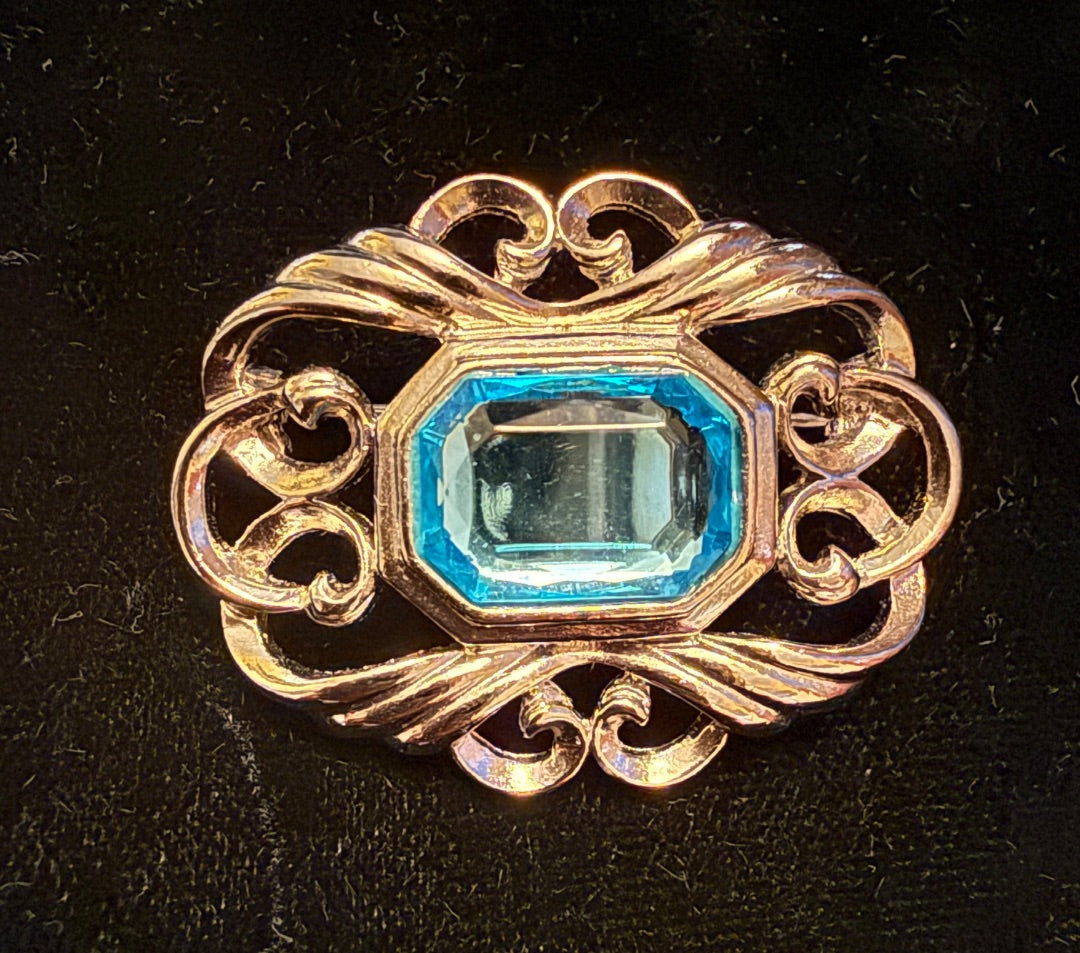 Avon Silver toned Blue Brooch pin