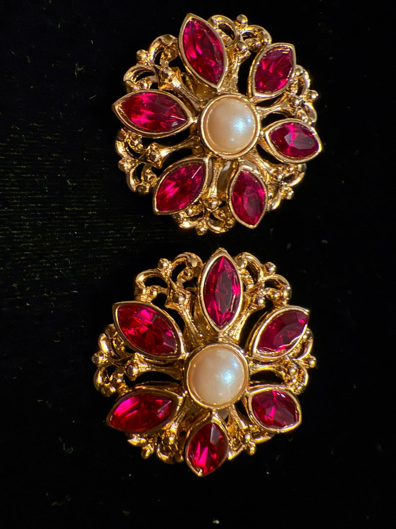 Vintage Avon Gold and Red Clip Earrings
