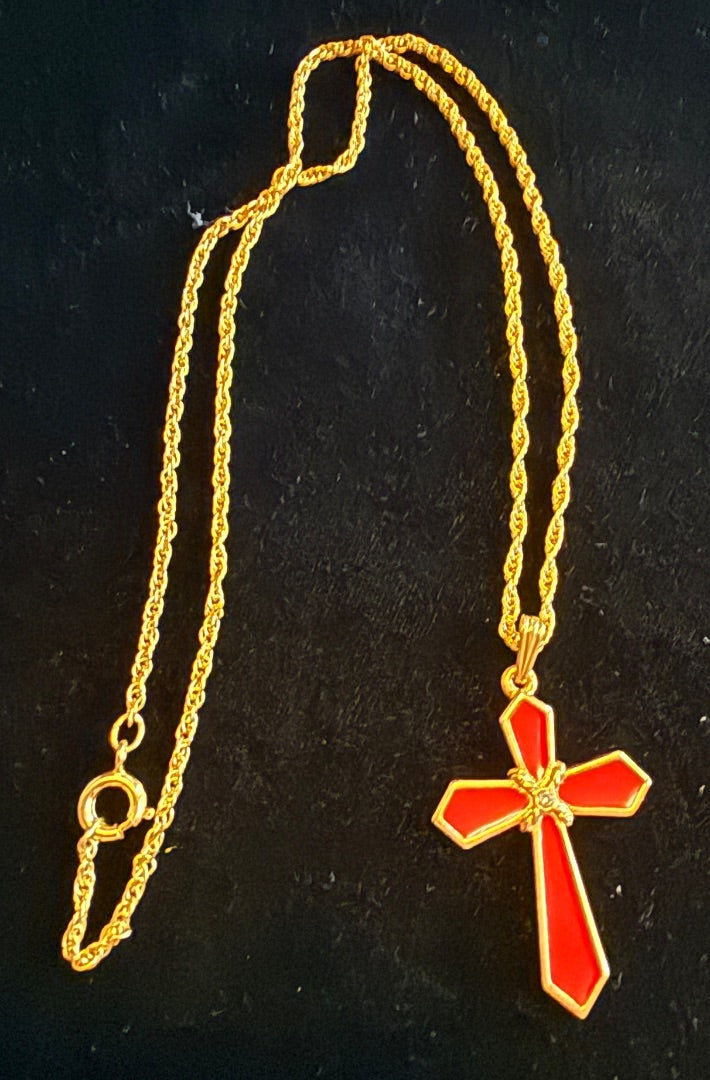 Vintage Avon Red Enamel Cross Necklace
