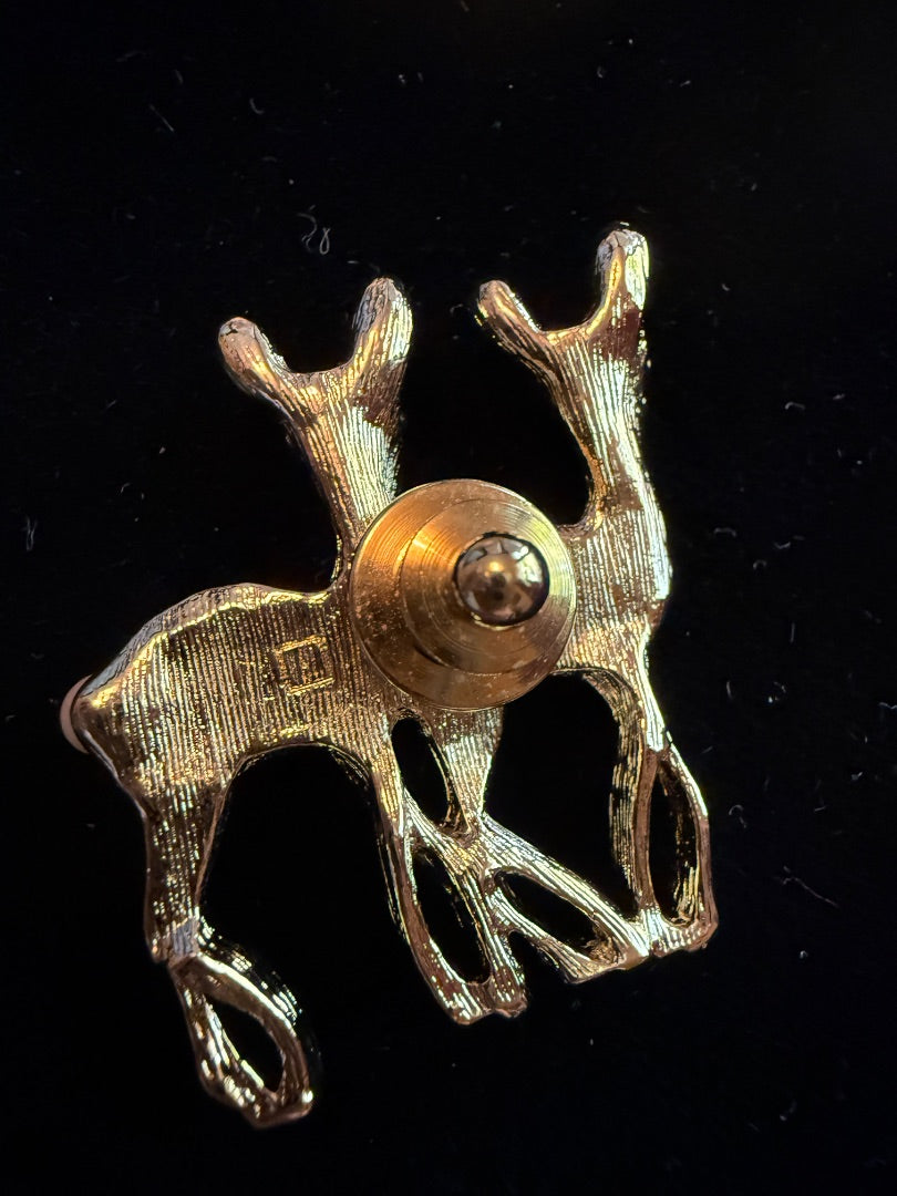 Gold Twin Deer Pin Brooch with Pearl