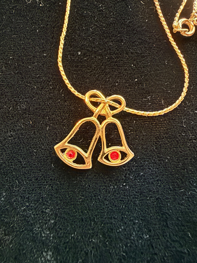 Gold Toned Christmas Bell Necklace