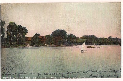 River and Bridge South Park Rochester NY New York  Postcard