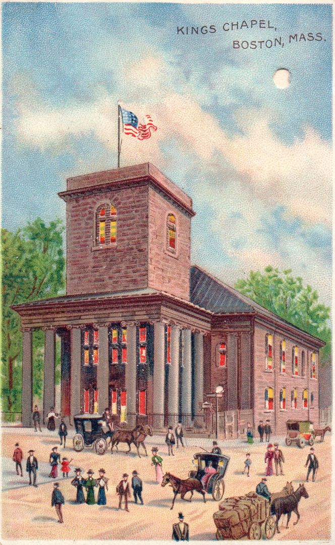 Kings Chapel, Boston, Massachusetts HTL Hold to the Light postcard