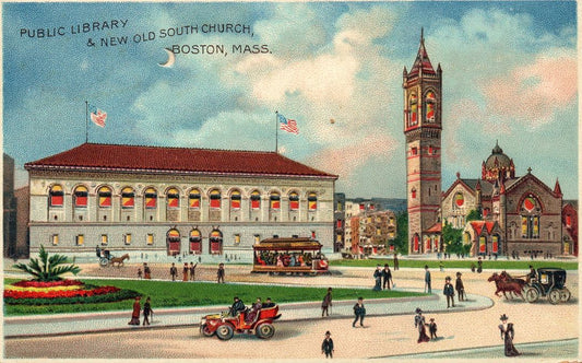 Public Library & New Old South Church, Boston, Massachusetts HTL Hold to the Light postcard