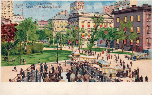 City Hall Park, N.Y. County Courthouse and Subway Station HTL Hold to the Light postcard