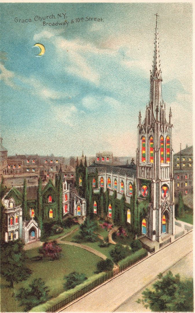 Grace Church, New York, Broadway & 10th Street  HTL Hold to the Light postcard