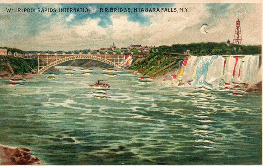 Whirlpool Rapids, International R.R. Bridge, Niagara Falls, New York HTL Hold to the Light postcard
