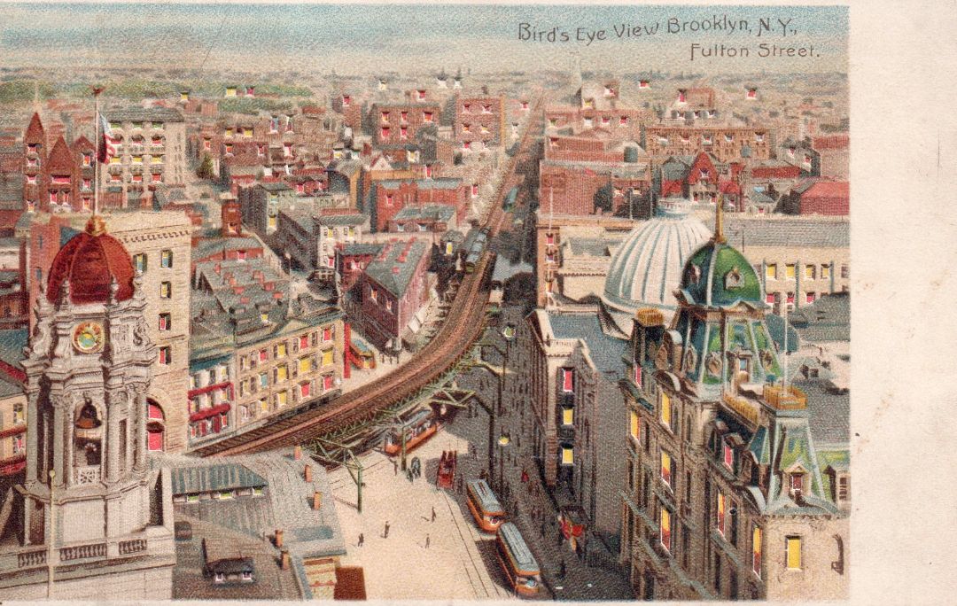 Bird's Eye View Brooklyn, New York, Fulton Street HTL Hold to the Light postcard