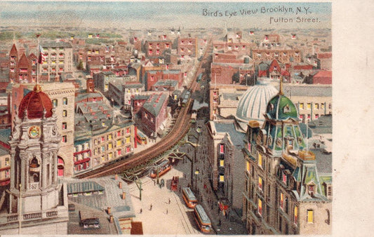 Bird's Eye View Brooklyn, New York, Fulton Street HTL Hold to the Light postcard
