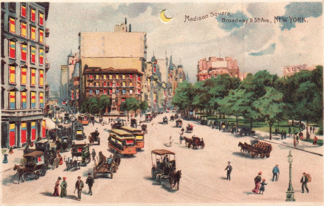 Madison Square, Broadway & 5th Ave., New York HTL Hold to the Light postcard