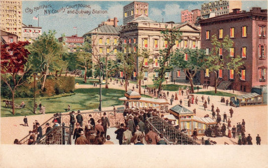 City hall park N.Y Courthouse, and Subway station HTL Hold to the Light postcard