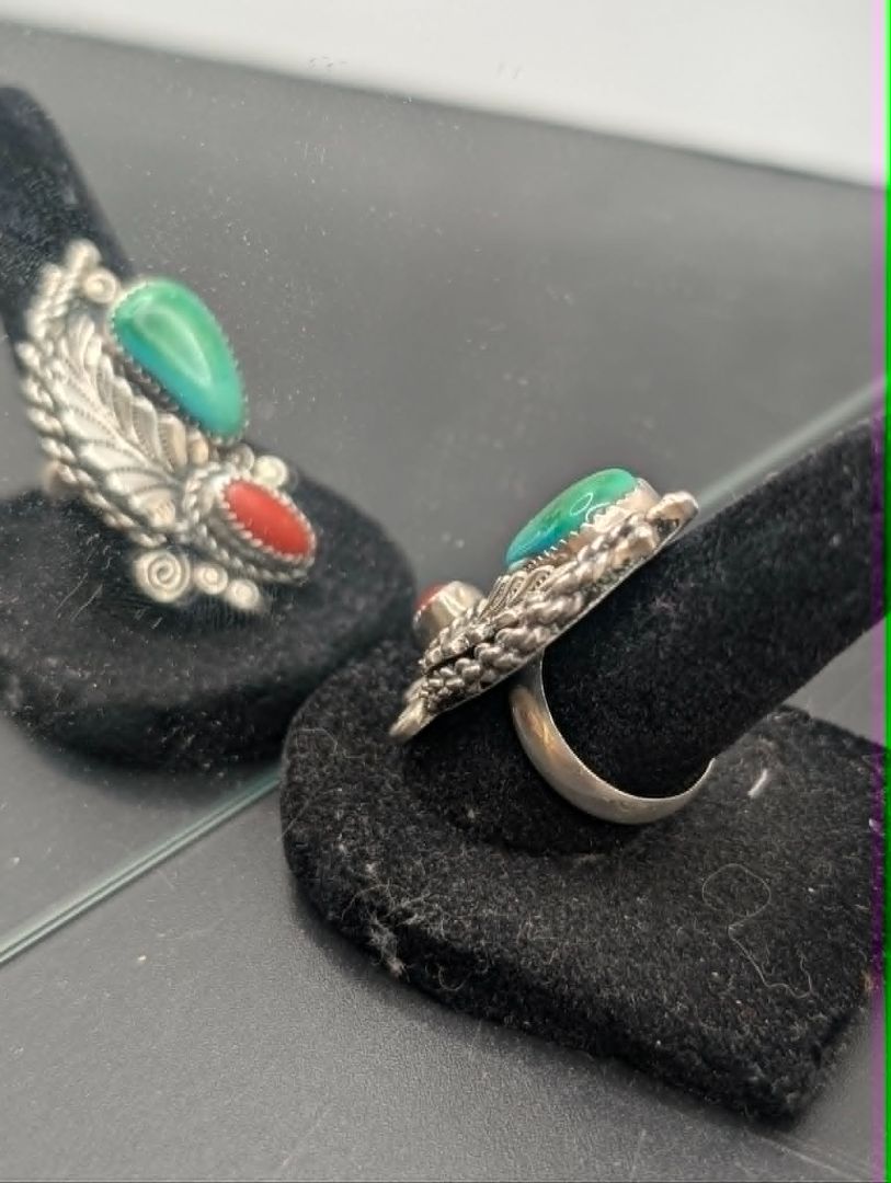 Native turquoise and Coral Ring
