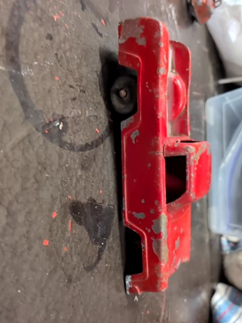 Vintage red pickup truck as is