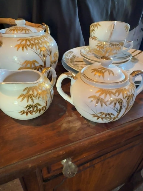 Gold& white  Hand painted gold & bamboo