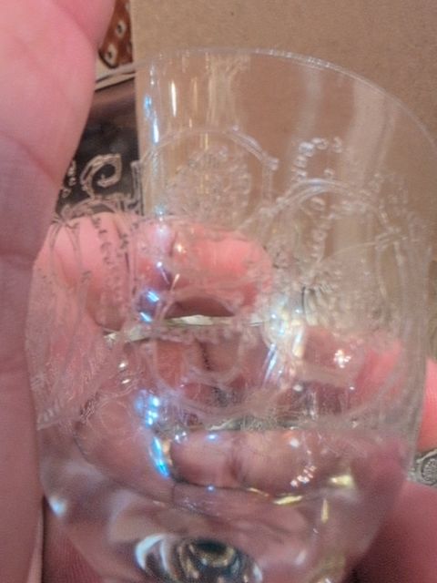 Small etched Spirit, glass or sherbet