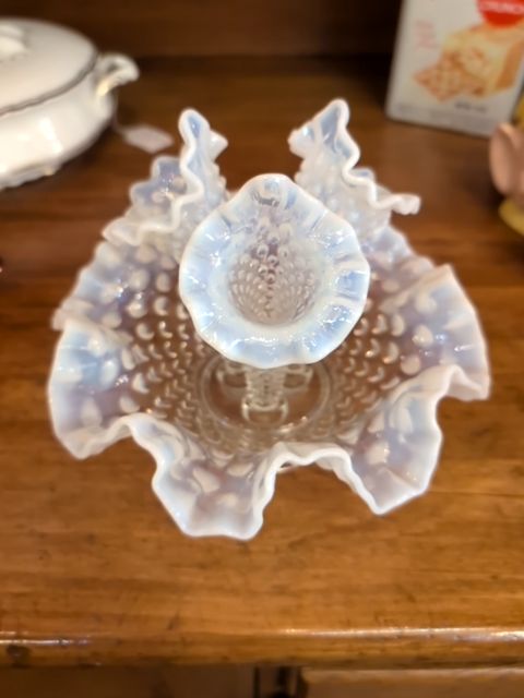 Three flour pedestal vase hobnail opalescent