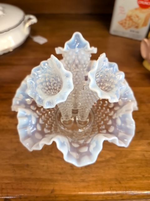 Three flour pedestal vase hobnail opalescent