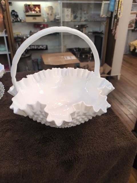 Huge! Opalescent hobnail Fenton baske