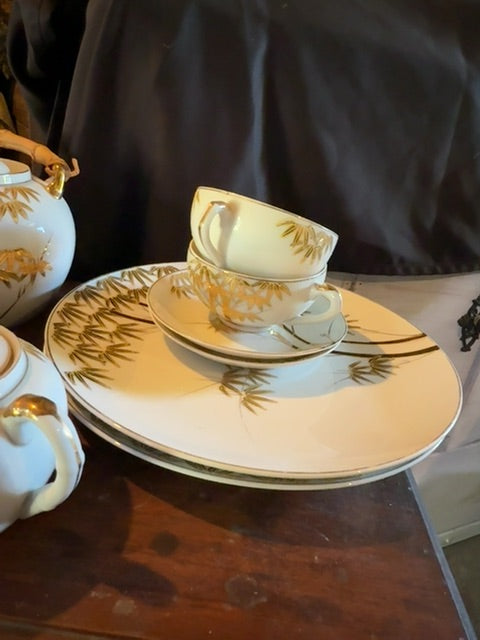 Gold& white  Hand painted gold & bamboo