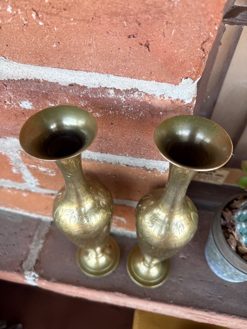 Vintage Brass engraved vases 12”