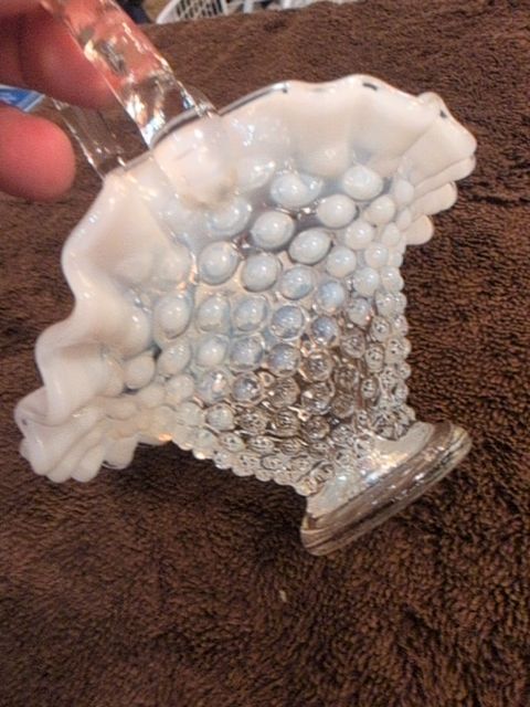 Opalescent Fenton hobnail basket