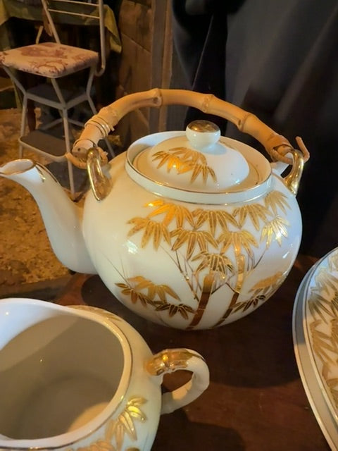 Gold& white  Hand painted gold & bamboo