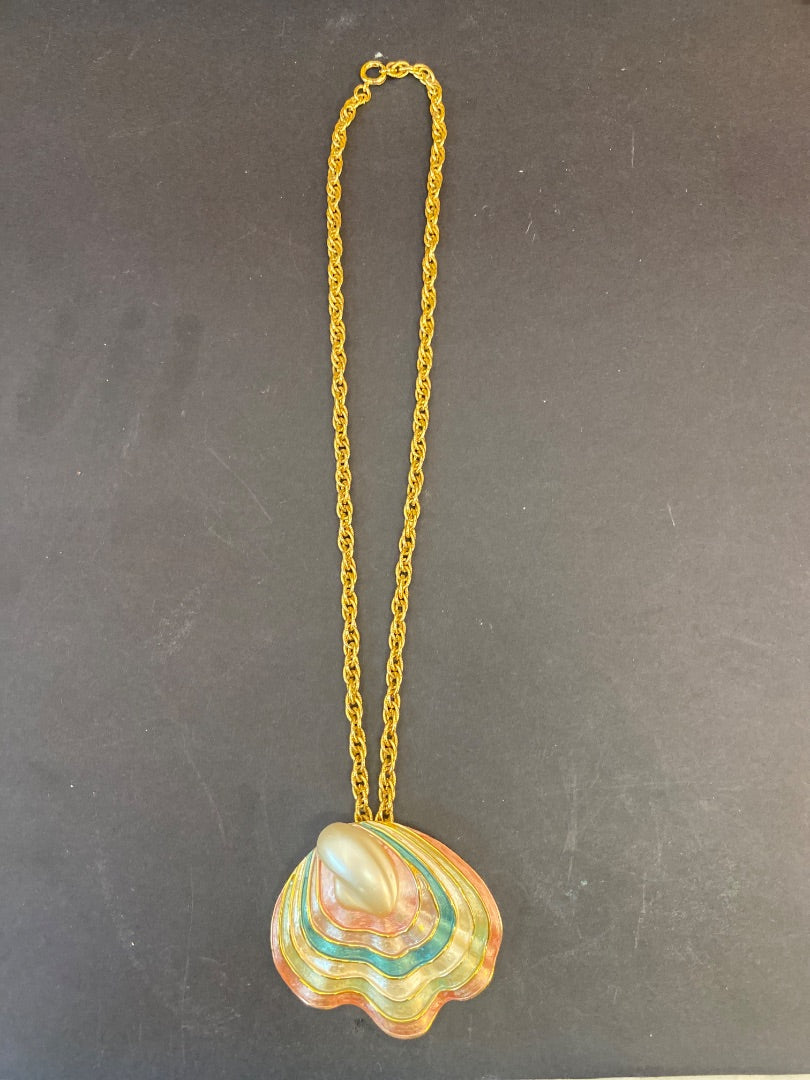 Colorful Seashell pendant on chain necklace