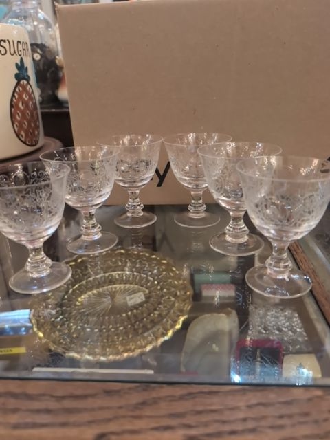 Small etched Spirit, glass or sherbet