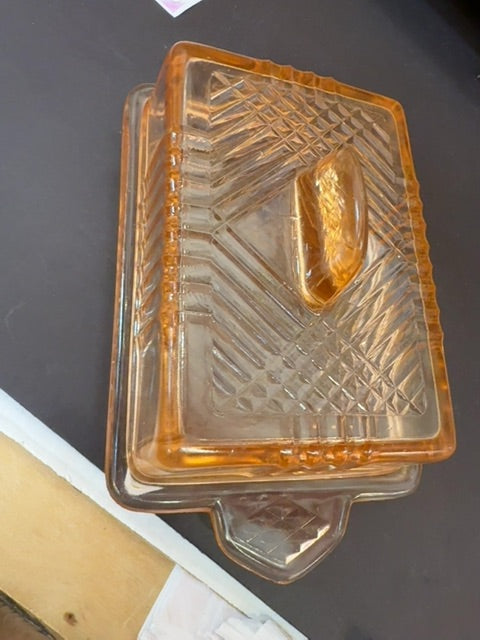 Vtg butter dish pink